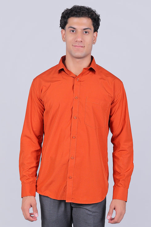 Veshbhoshaa Bluebird Vibrant Orange Men'S Office Shirt